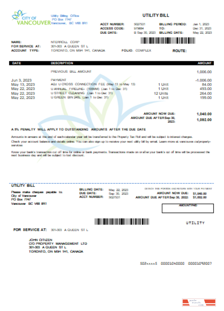 City of Vancouver utility business bill,  SCR PSD template